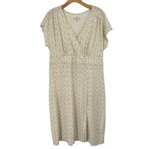 Royal Robbins Essential Tencel Dash Dress Midi Size XL Cream Allover Print UPF 5